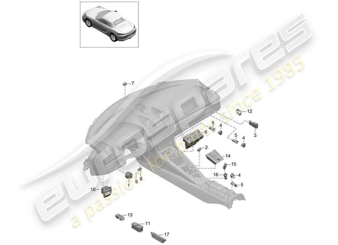 porsche 2019 (718 boxster) schéma des pièces du commutateur