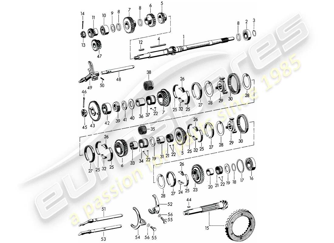 porsche 1962 (356b/356c) vitesse - transmission - engrenages et arbre