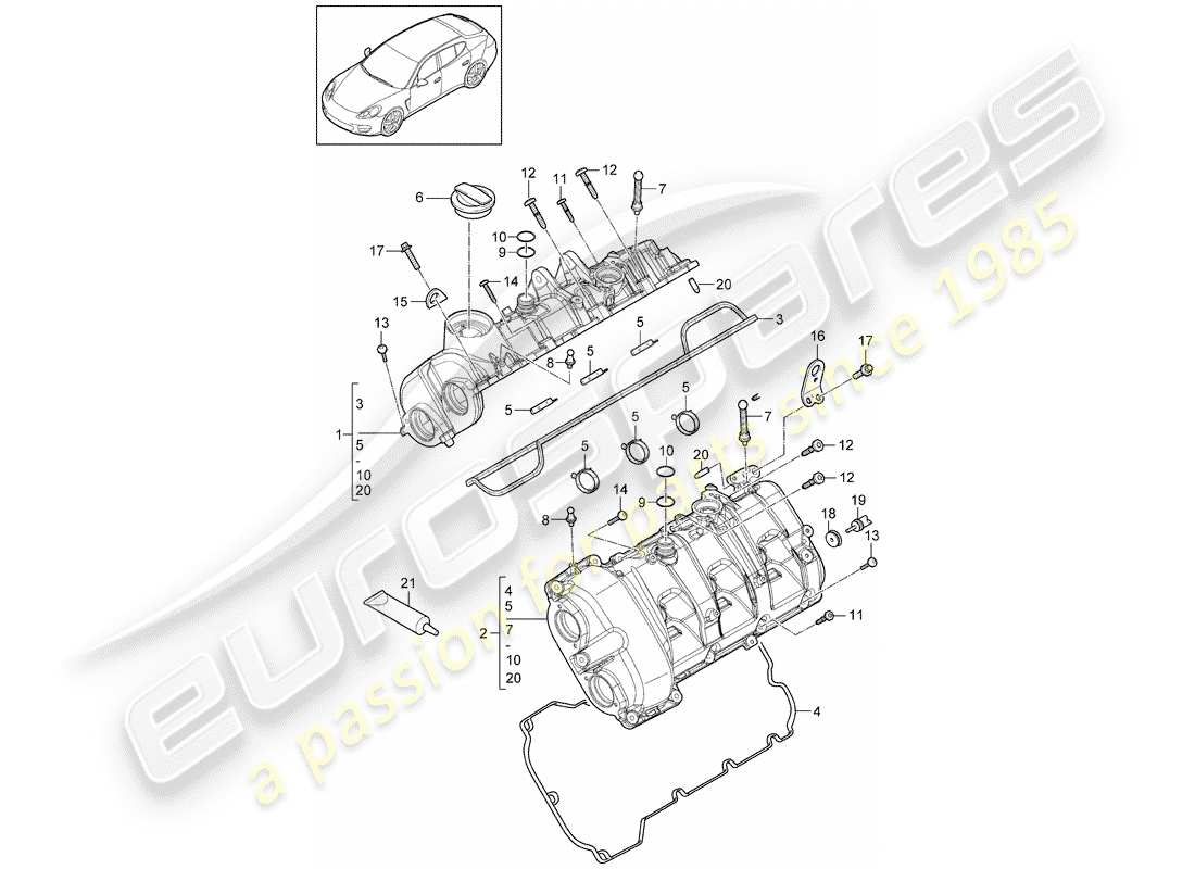 porsche 2013 (panamera 970) couvercle de soupape schéma des pièces
