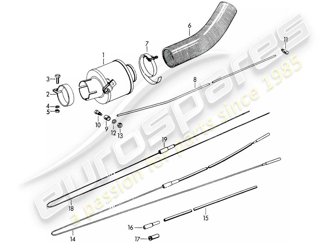 porsche 1965 (356b/356c) caoutchouc - alimentation en air de chauffage schéma des pièces