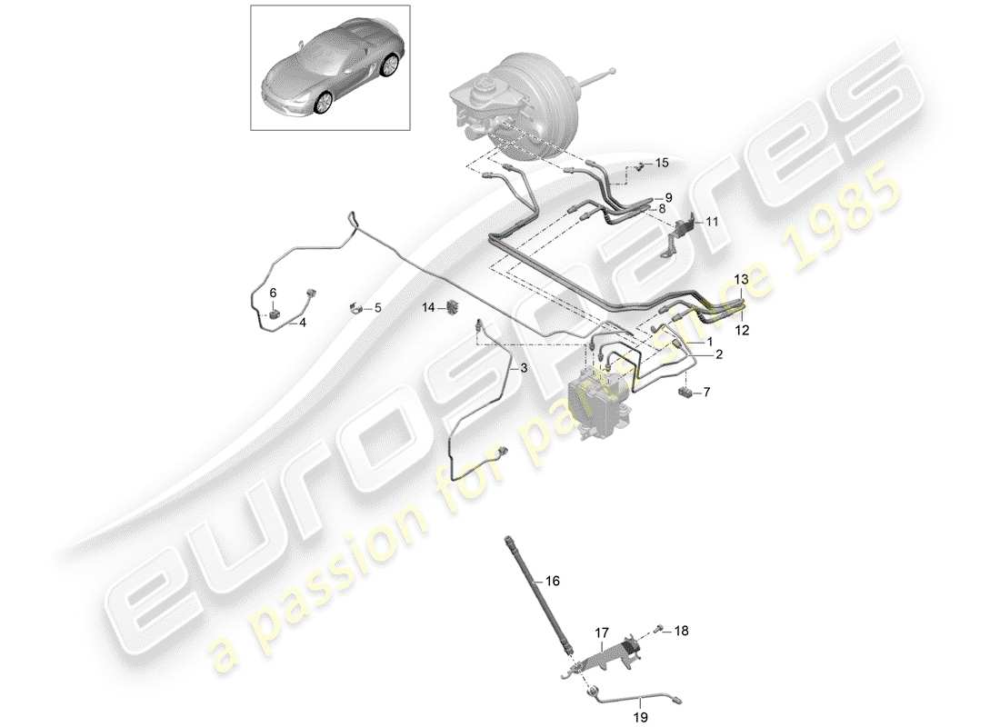 porsche 2016 (981 boxster spyder) conduites de frein schéma des pièces