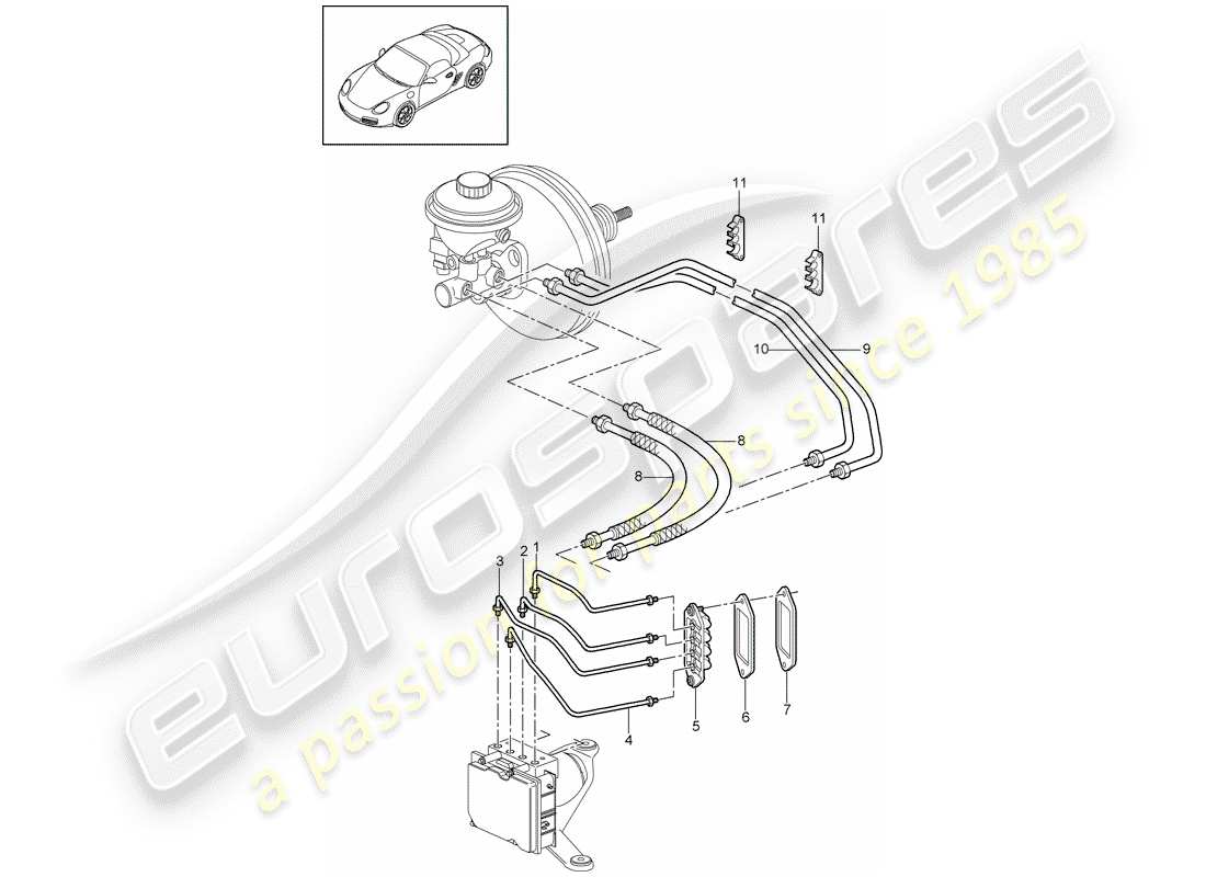 porsche 2011 (987 boxster) conduites de frein schéma des pièces