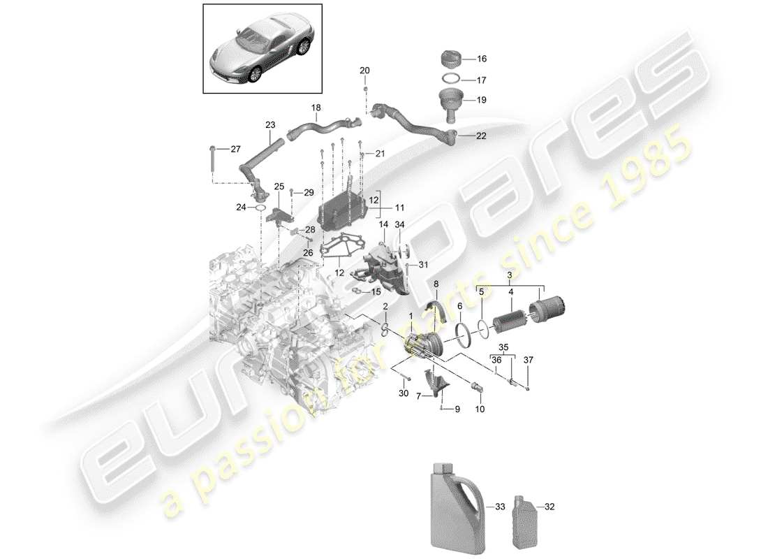 porsche 718 boxster (2019) moteur (presse à huile./lubrica.) schéma des pièces