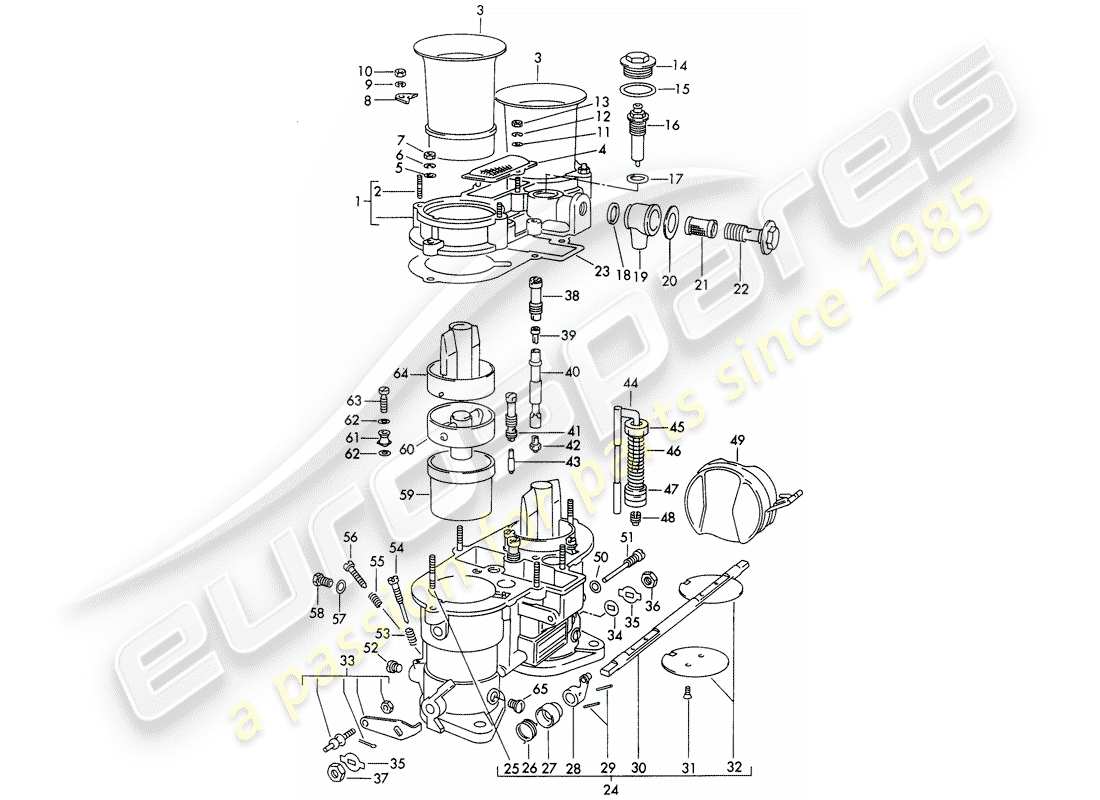 porsche 1964 (356b/356c) pièces uniques - pour - carburateur - weber 46 idm 2 schéma des pièces