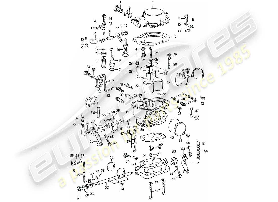 porsche 1961 (356b/356c) pièces individuelles - pour - carburateur - pallas - zenith 32 ndix schéma des pièces