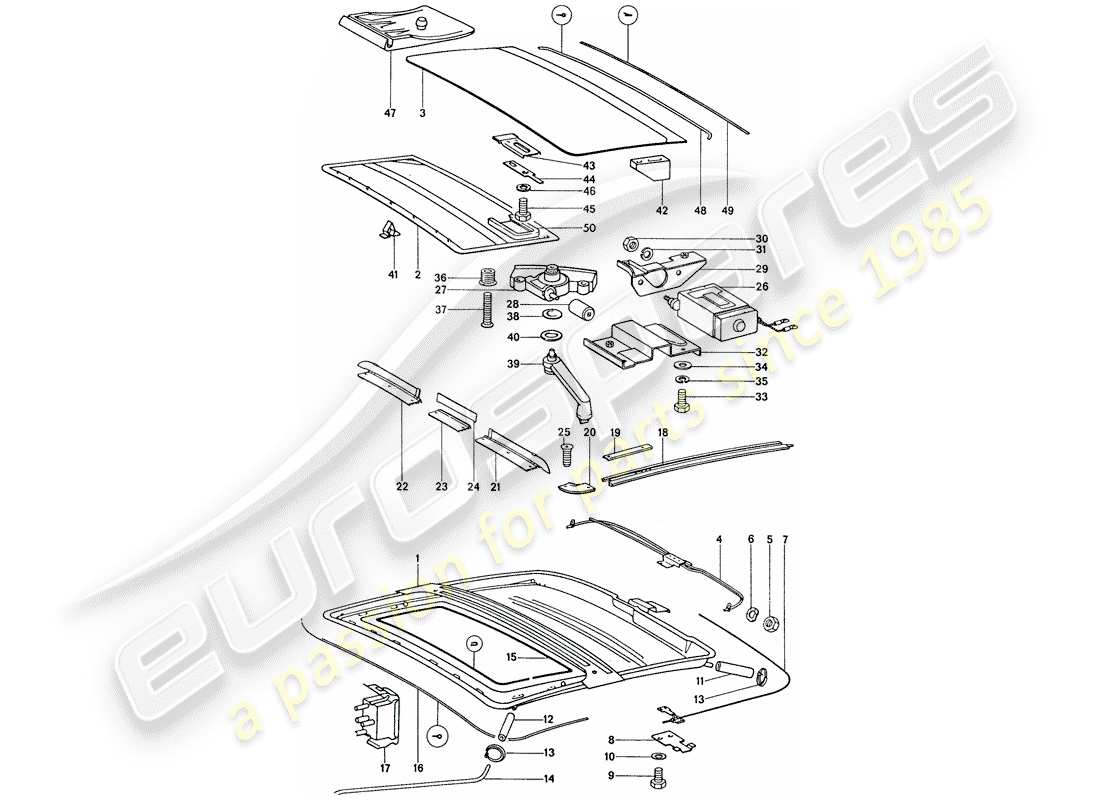 porsche 1976 (911) toit coulissant/inclinable - électrique schéma des pièces