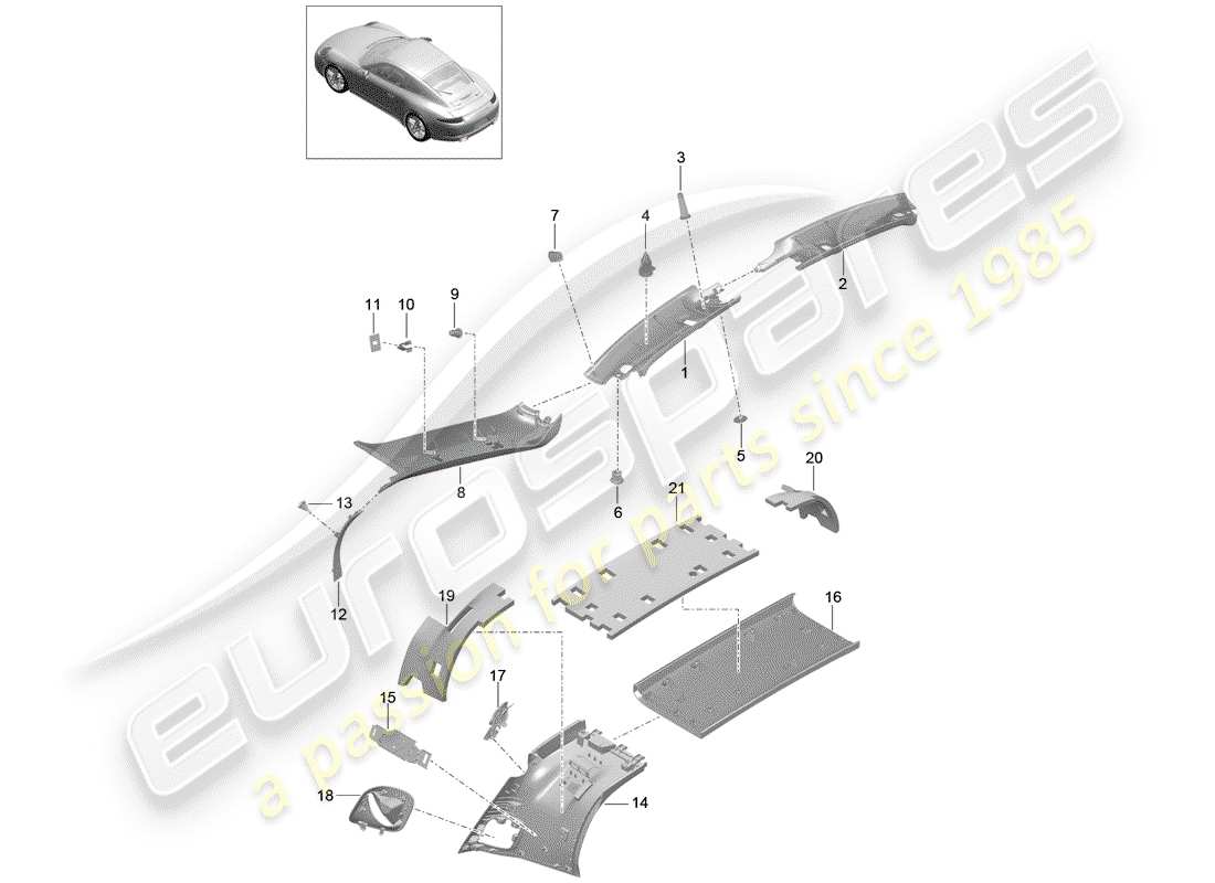 porsche 2013 (991-1) schéma des pièces du pilier a
