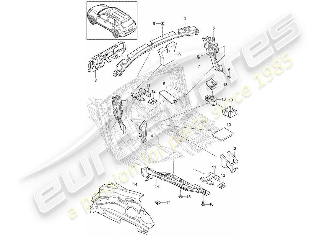 porsche 2011 (cayenne e2 92a) schéma des pièces de l'absorpteur sonore