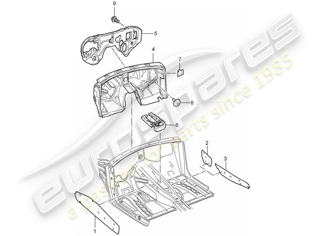 porsche 2008 (cayenne e1 9pa) schéma des pièces de l'absorpteur sonore