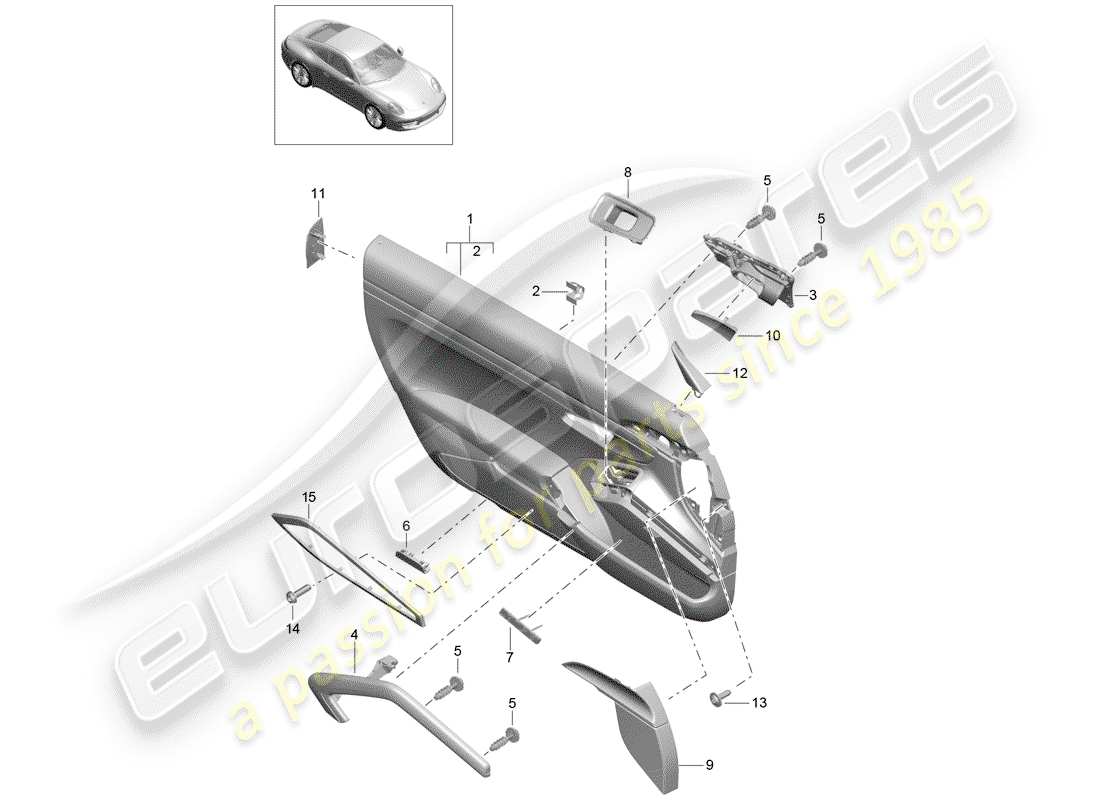 porsche 2013 (991-1) panneau de porte schéma des pièces