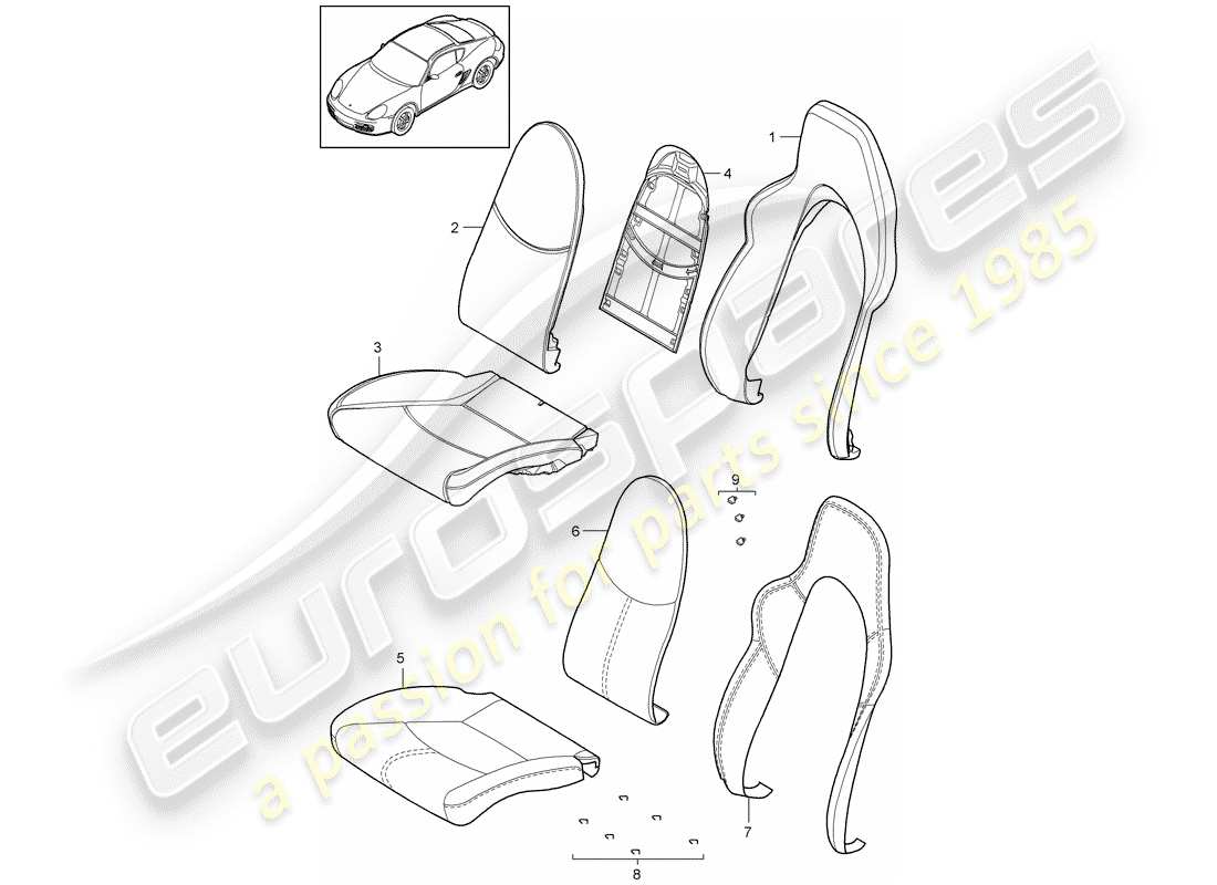 porsche 2009 (987 cayman) partie en mousse schéma des pièces