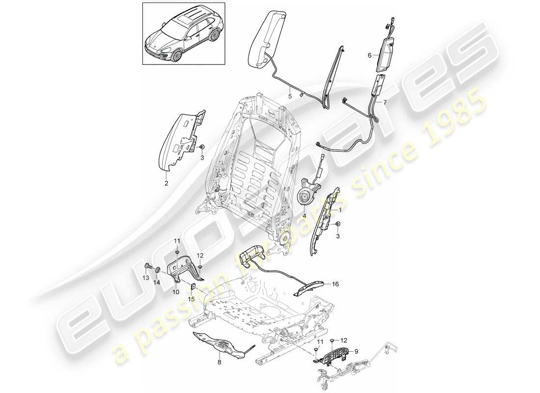 porsche 2017 (cayenne e2 92a) réglage de la largeur du siège schéma des pièces