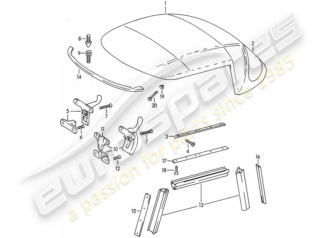 porsche 1965 (356b/356c) capote - accessoires schéma des pièces