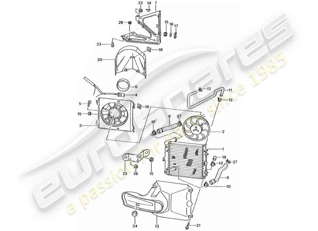 porsche 2001 (996 gt3) refroidissement par eau 3 schéma des pièces