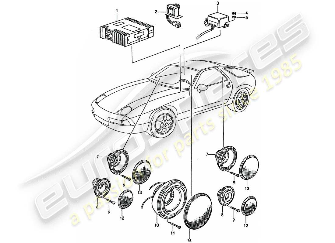 porsche 1993 (928) système sonore - avec : - amplificateur schéma des pièces