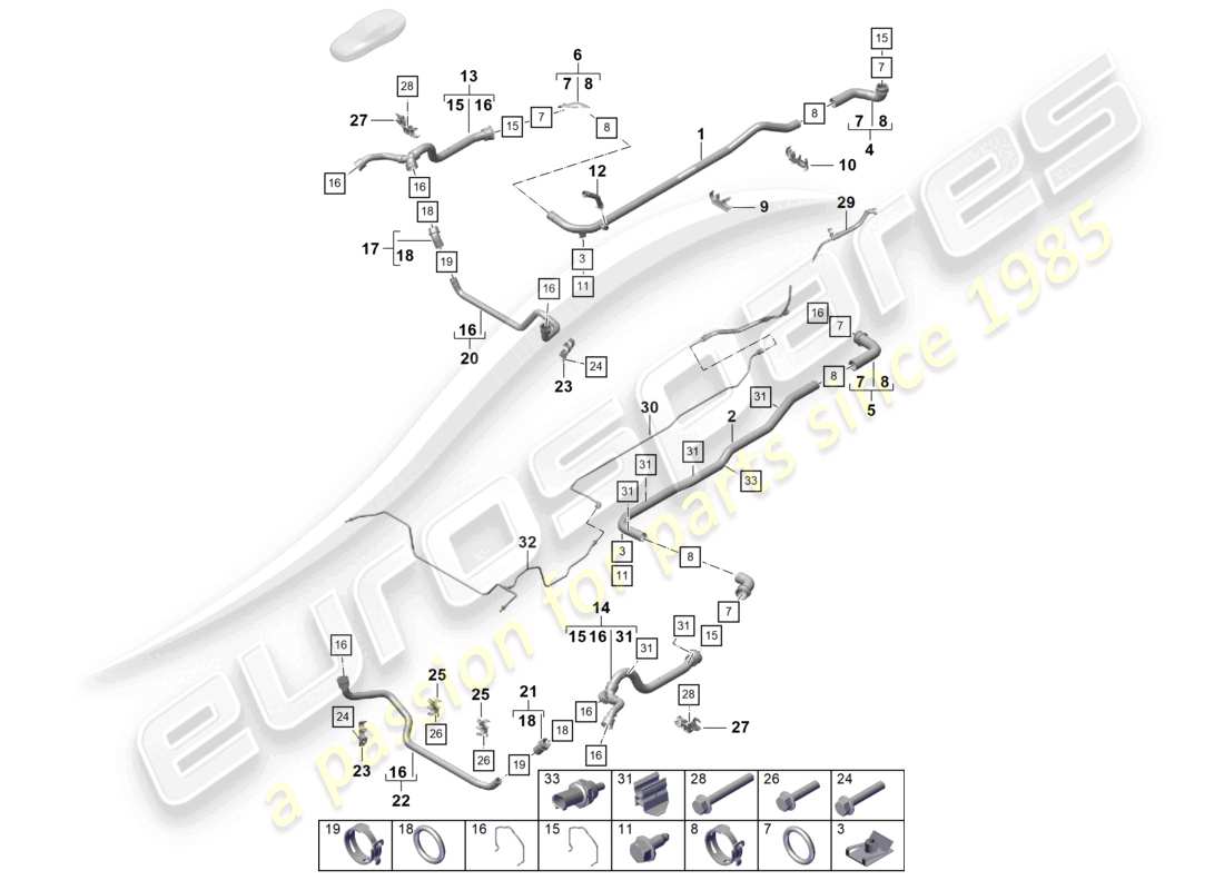 porsche 2018 (718 cayman) système de refroidissement du liquide de refroidissement tuyau de liquide de refroidissement conduite de reniflard schéma des pièces