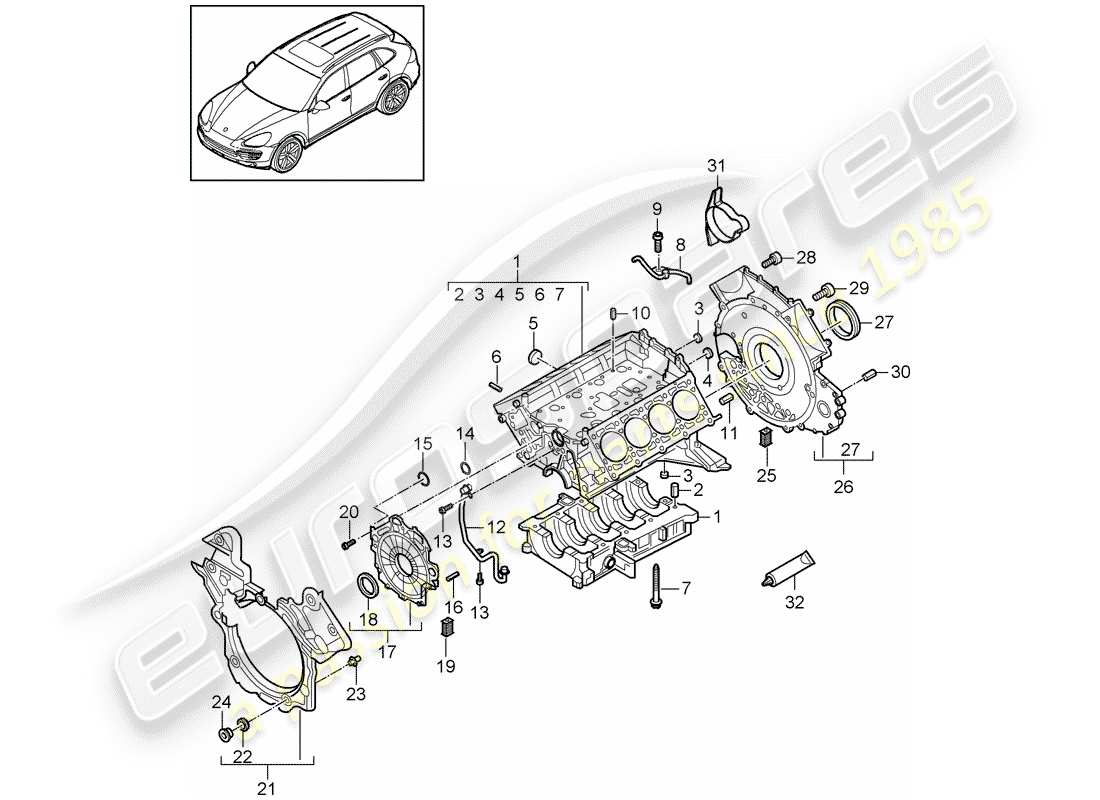 porsche 2012 (cayenne e2 92a) carter schéma des pièces