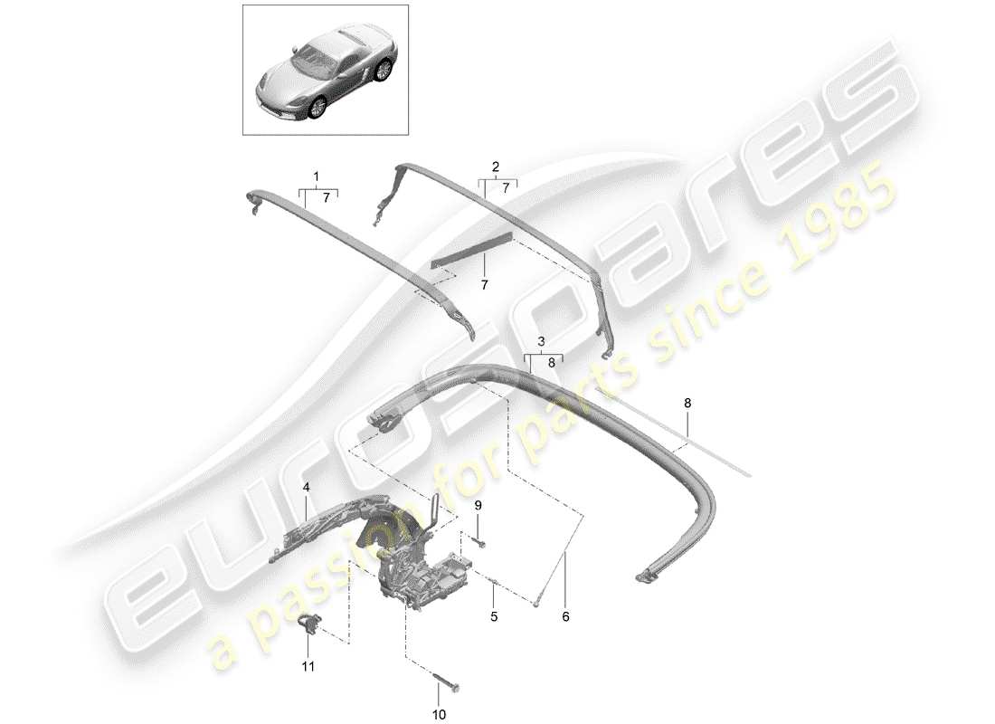 porsche 2020 (718 boxster) diagramme des pièces du cadre supérieur