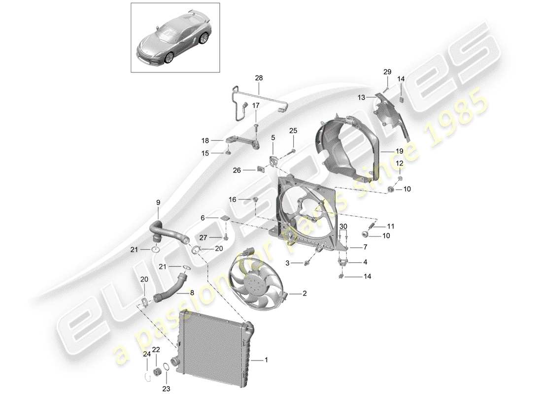porsche 2016 (981 cayman gt4) refroidissement par eau 2 schéma des pièces