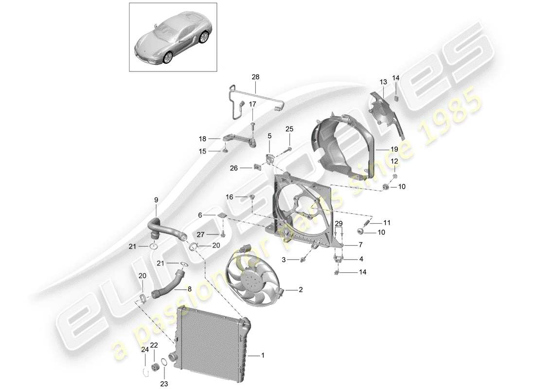 porsche 2014 (981 cayman) refroidissement par eau 2 schéma des pièces