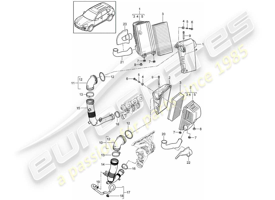 porsche 2017 (cayenne e2 92a) filtre à air avec connexion schéma des pièces