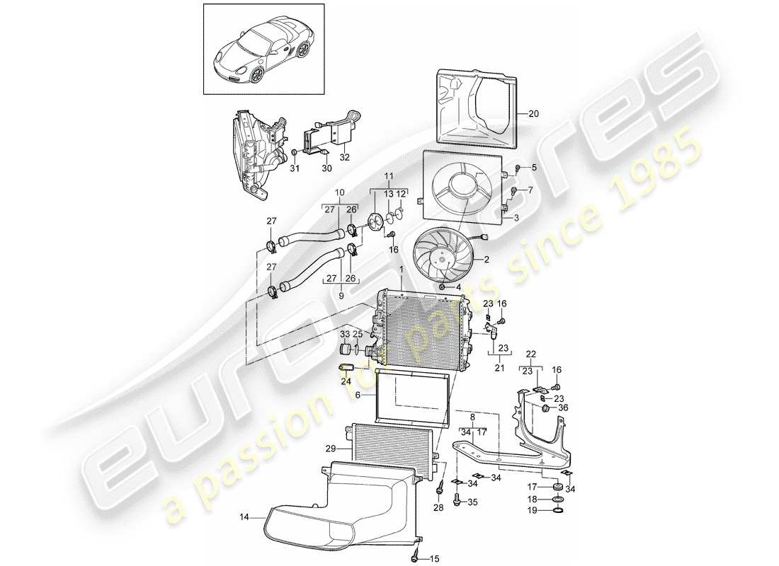 porsche 2011 (987 boxster) refroidissement par eau 3 schéma des pièces