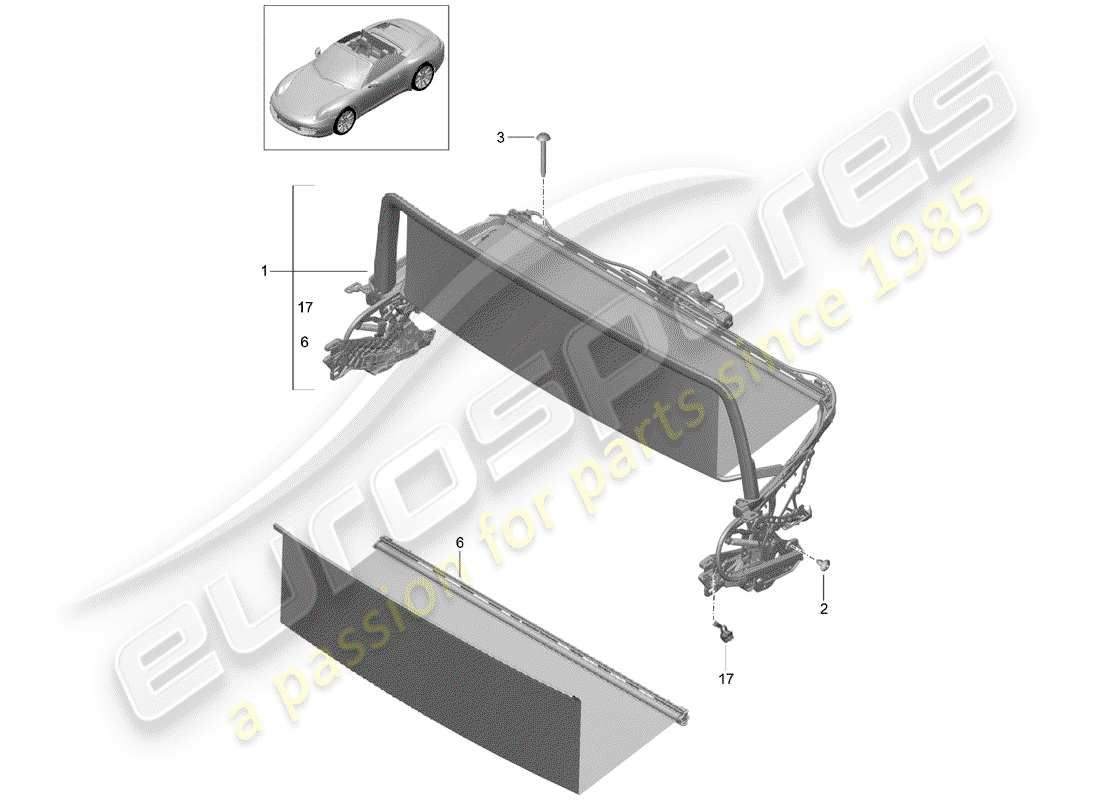 porsche 2013 (991-1) pare-brise schéma des pièces