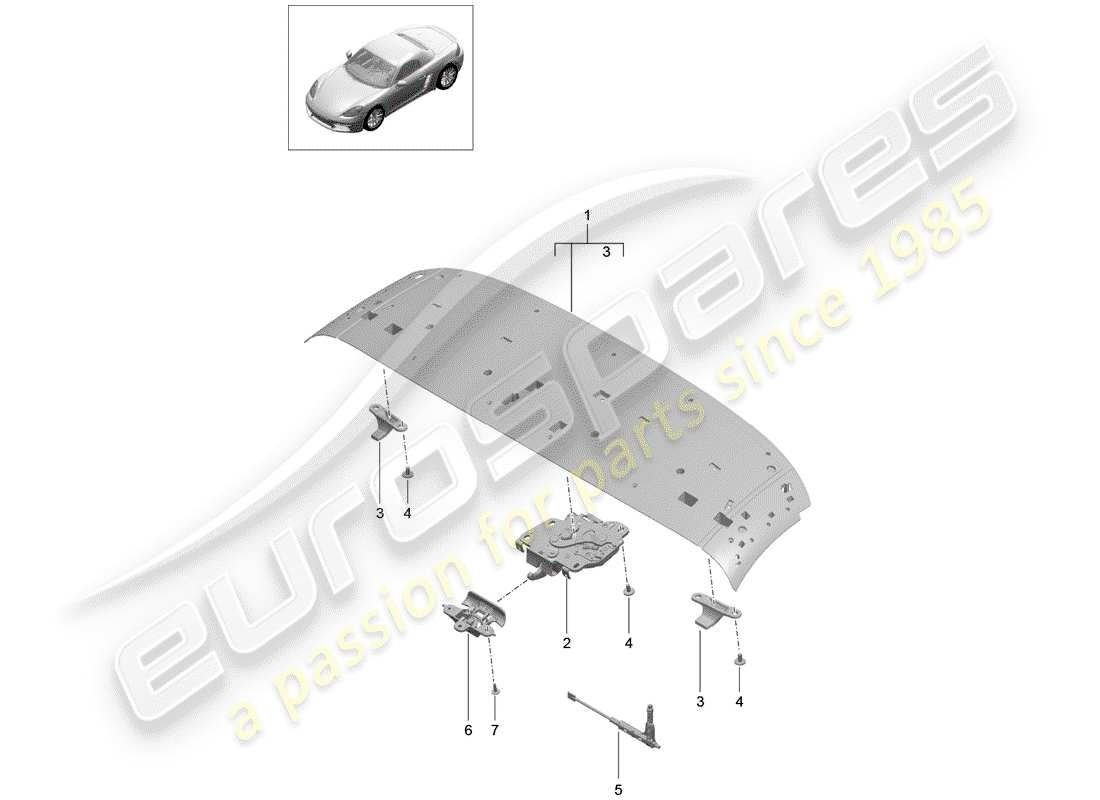 porsche 2020 (718 boxster) diagramme des pièces du cadre supérieur