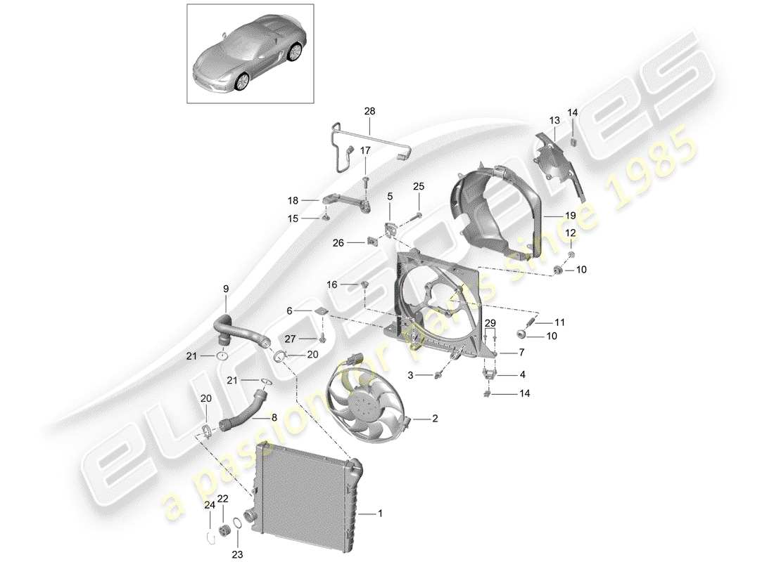 porsche 2016 (981 boxster spyder) refroidissement par eau 2 schéma des pièces