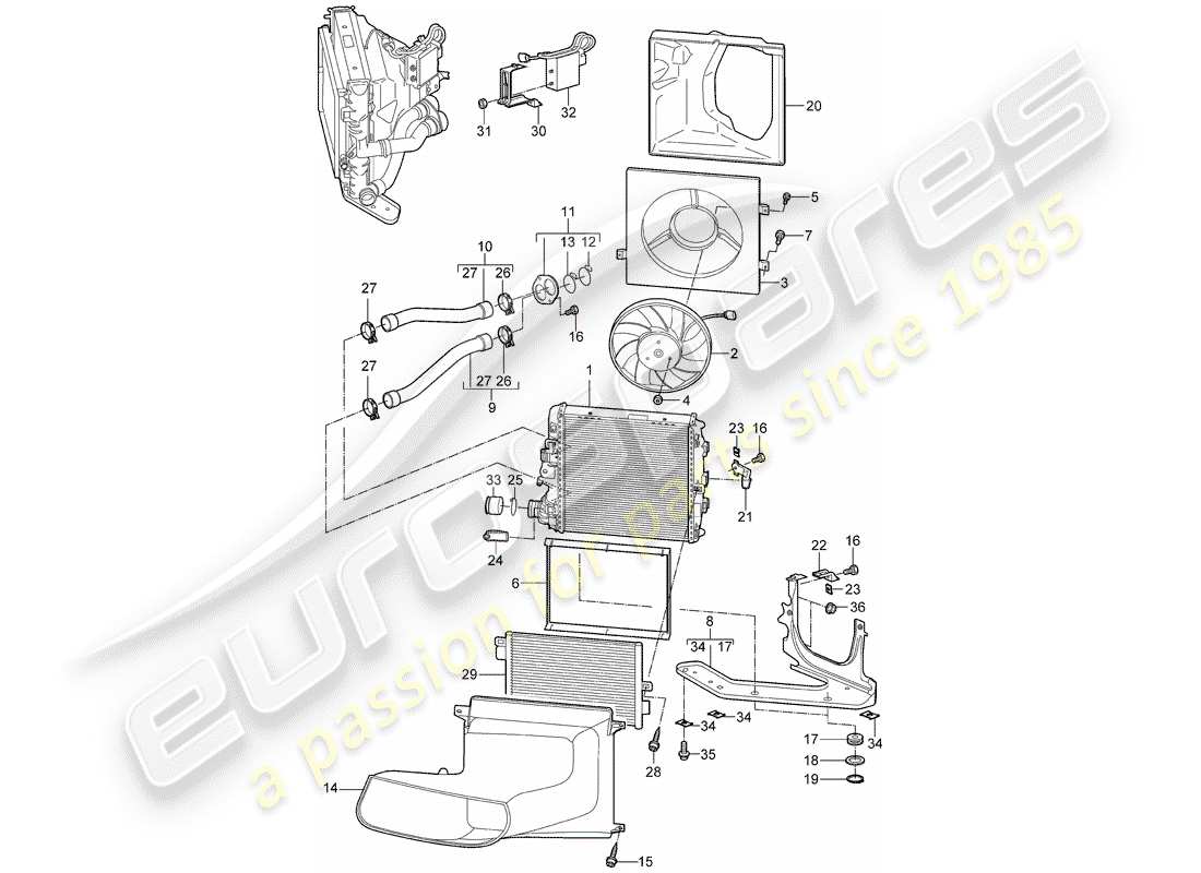 porsche 2007 (987 cayman) refroidissement par eau 3 schéma des pièces