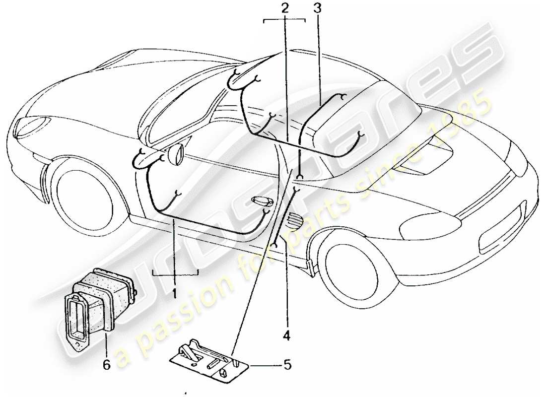 porsche 2003 (986 boxster) faisceau de cablage - porte conducteur - porte passager - hardtop schéma des pièces
