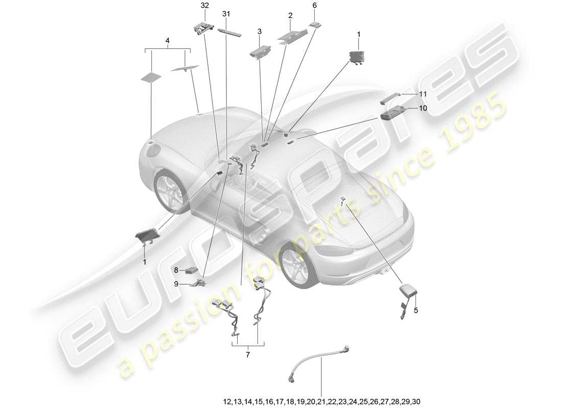 porsche 2020 (718 cayman) schéma des pièces de l'antenne