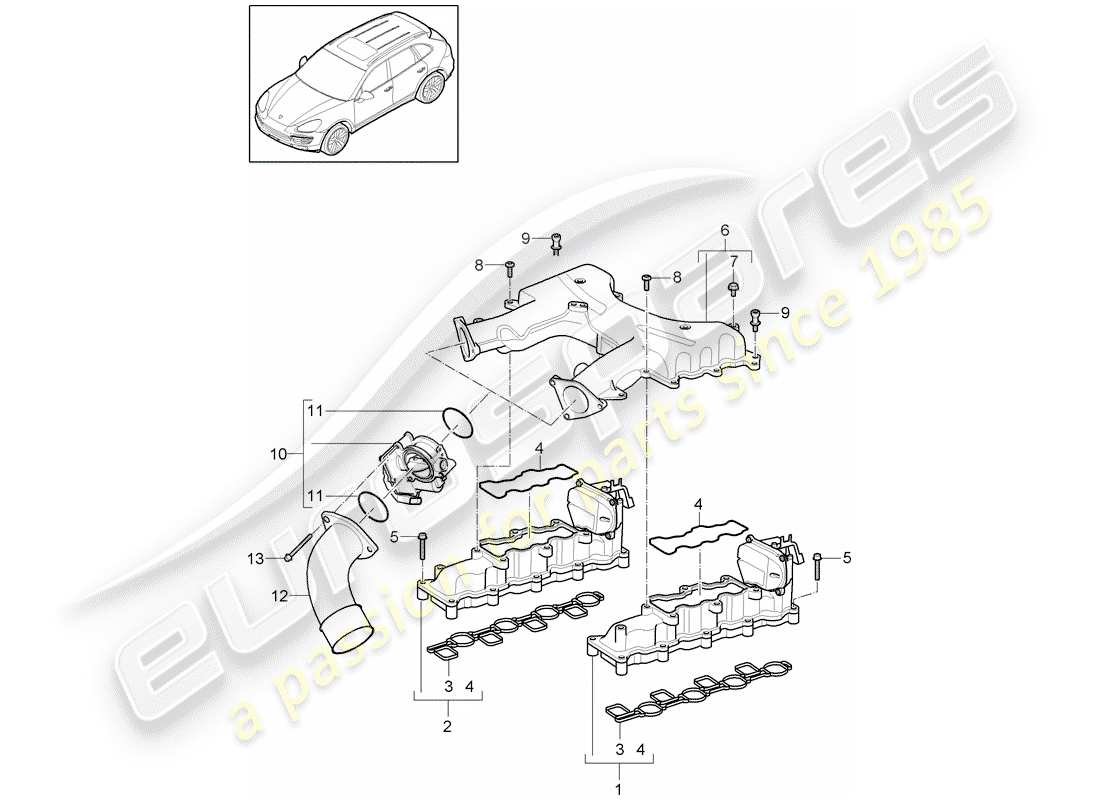 porsche 2013 (cayenne e2 92a) collecteur d'admission schéma des pièces