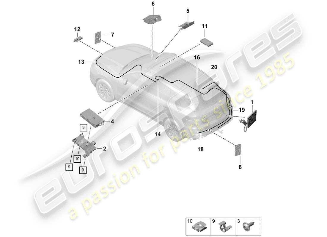 porsche 2020 (cayenne e3 9ya/9yb) schéma des pièces de l'antenne