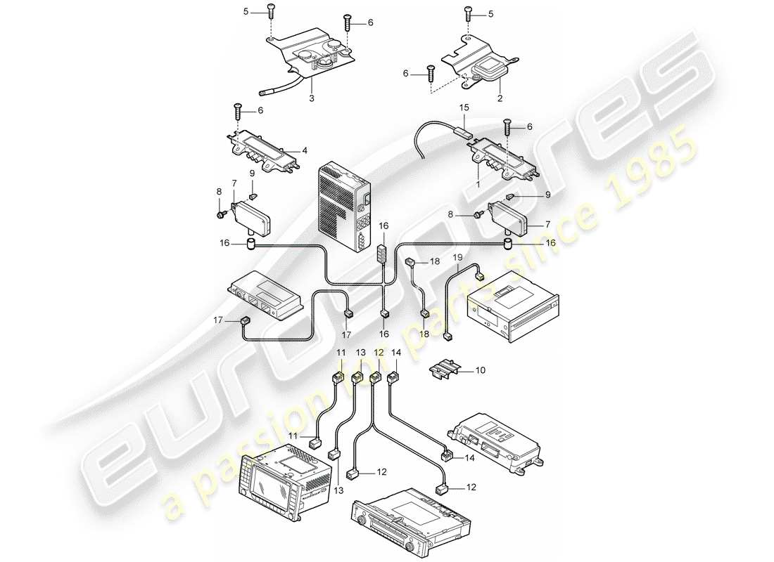 porsche 2010 (cayenne e1 9pa) schéma des pièces du booster d'antenne