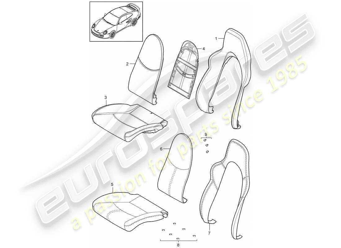 porsche 2011 (997-2 turbo / gt2 rs) pièce en mousse diagramme des pièces