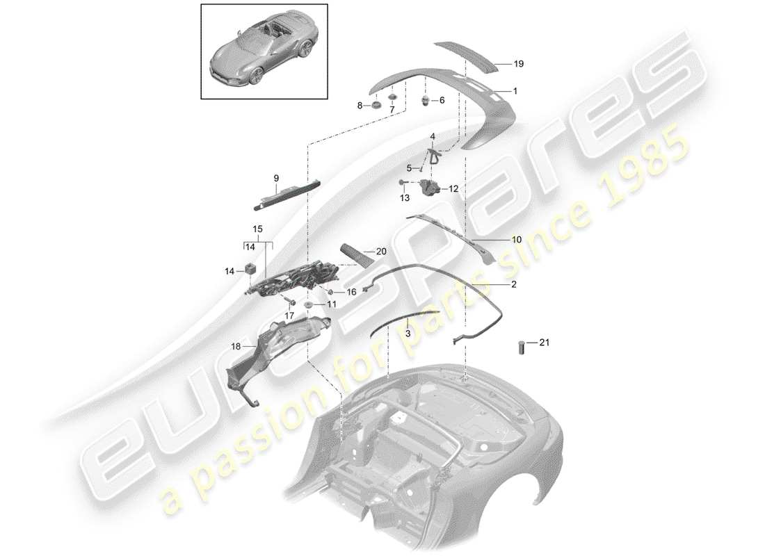 porsche 2017 (991-2 turbo) coffre de rangement supérieur schéma des pièces