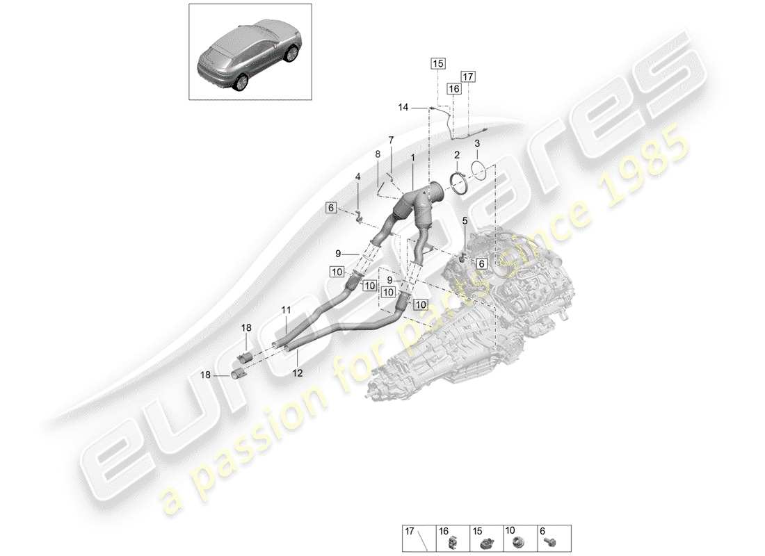 porsche 2019 (macan) schéma des pièces du catalyseur