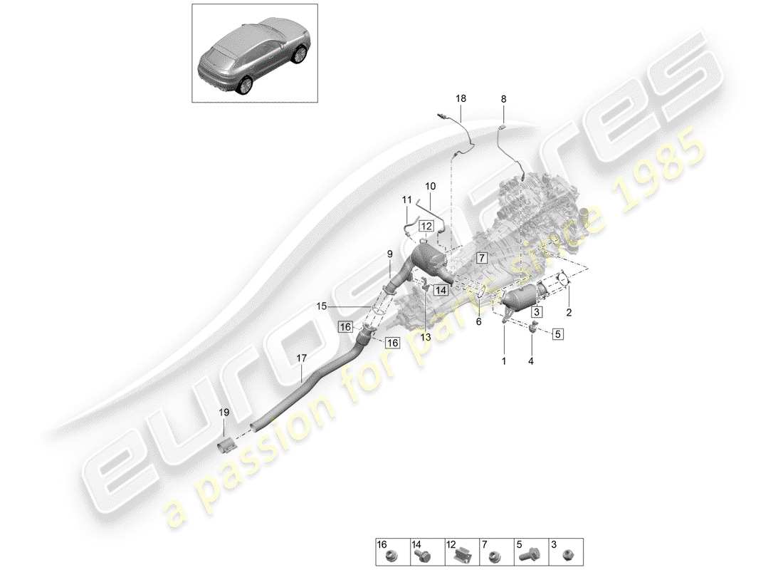 porsche 2019 (macan) schéma des pièces du catalyseur