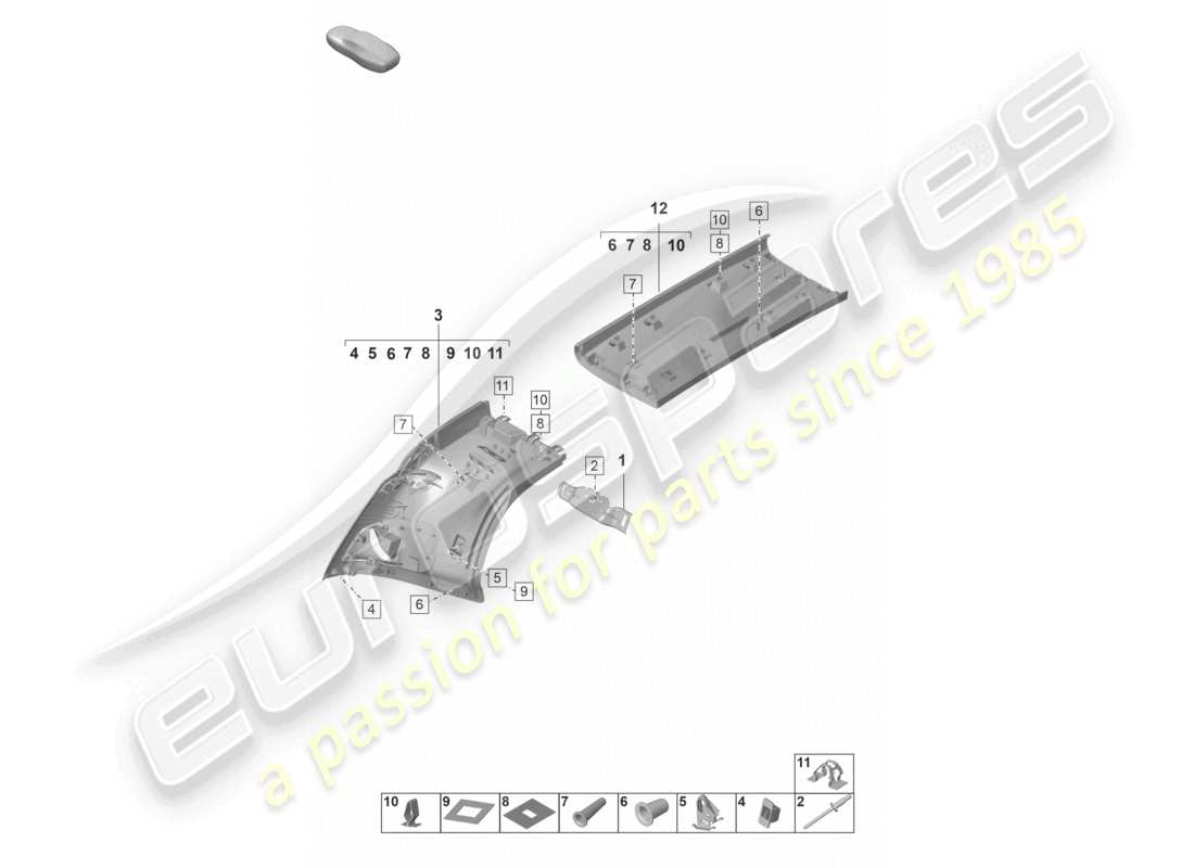 porsche 2019 (992-1) garniture du montant b intérieur schéma des pièces