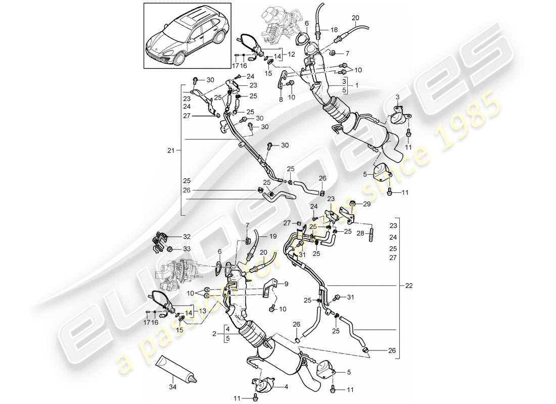 porsche 2012 (cayenne e2 92a) système d'échappement schéma des pièces