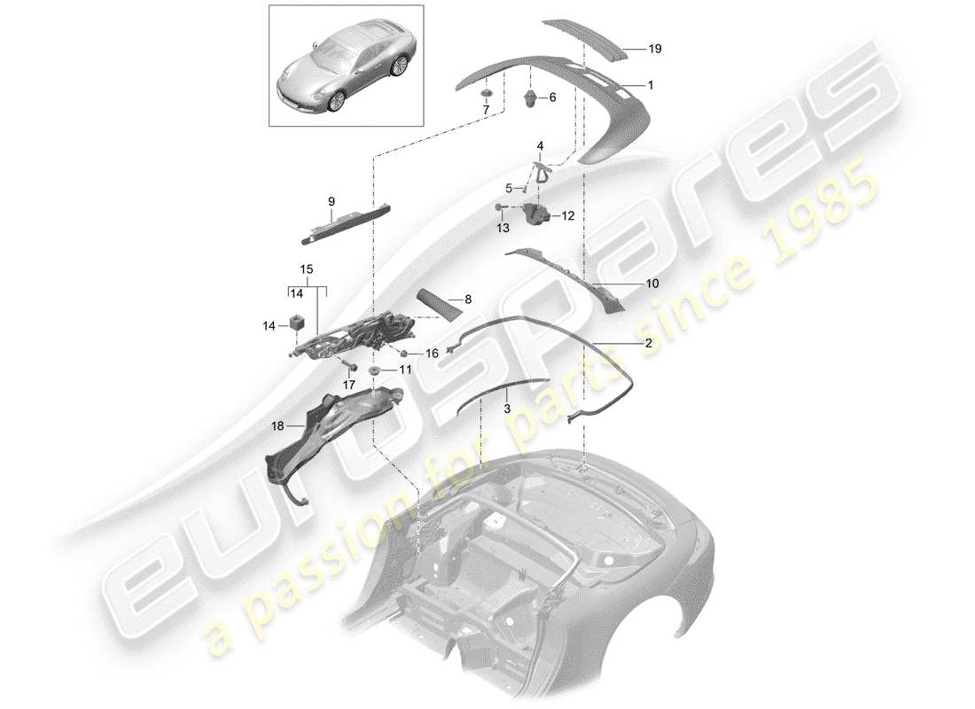 porsche 2019 (991-2) coffre de rangement supérieur schéma des pièces
