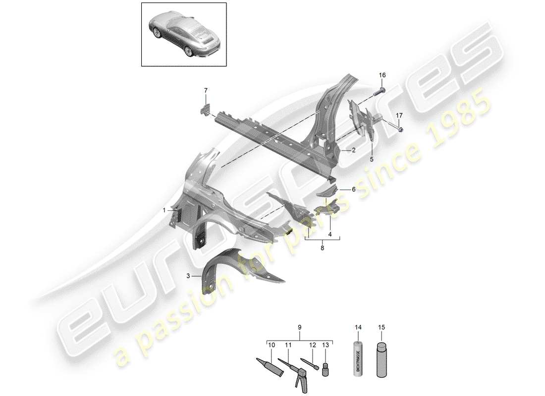 porsche 2019 (991-2) panneau latéral schéma des pièces