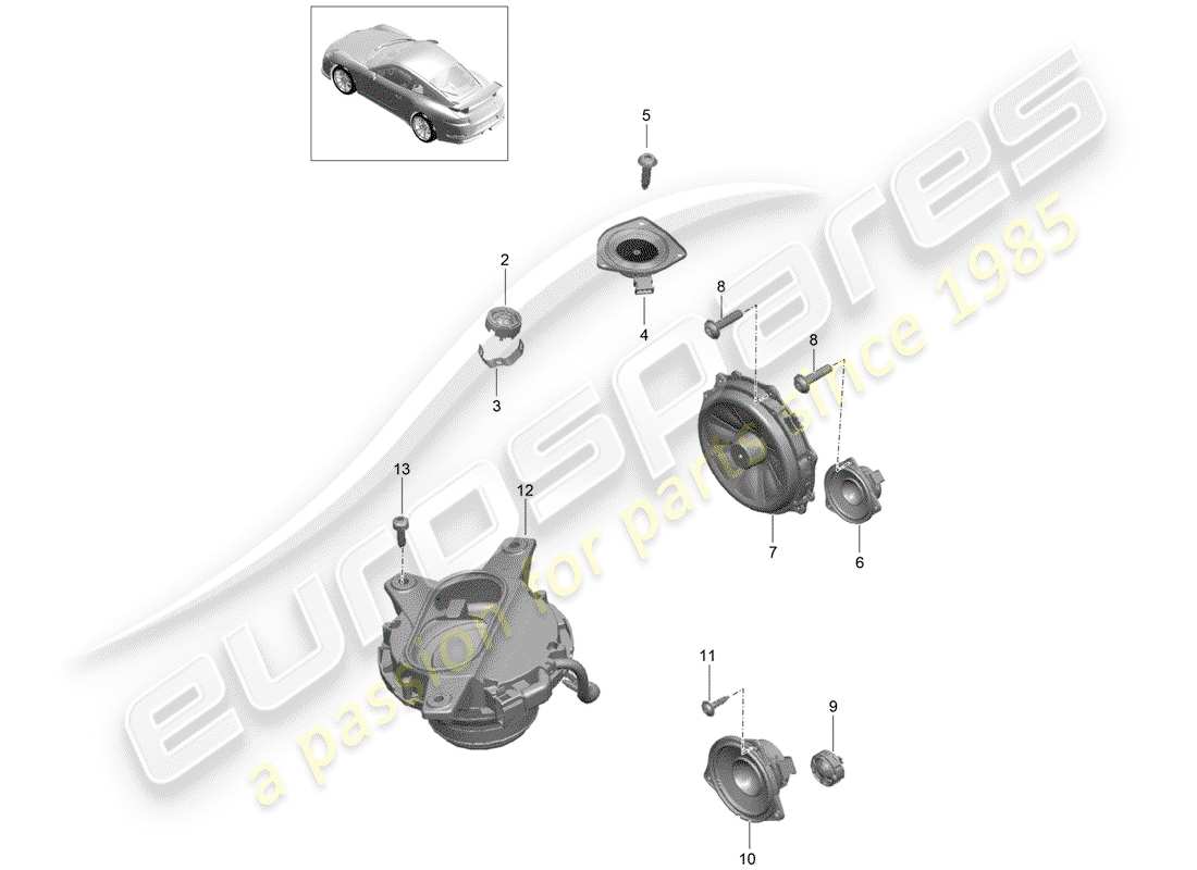 porsche 2019 (991-2 r/gt3/rs) haut-parleur schéma des pièces