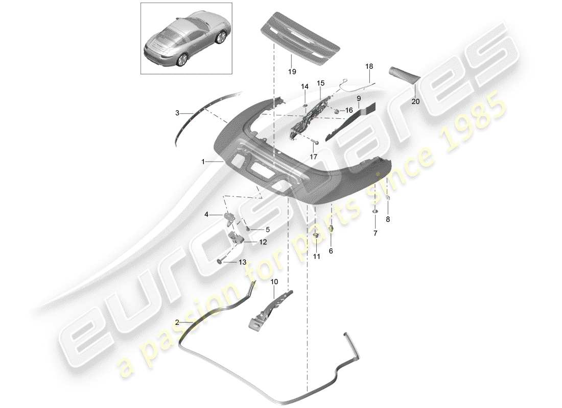 porsche 2013 (991-1) coffre de rangement supérieur schéma des pièces