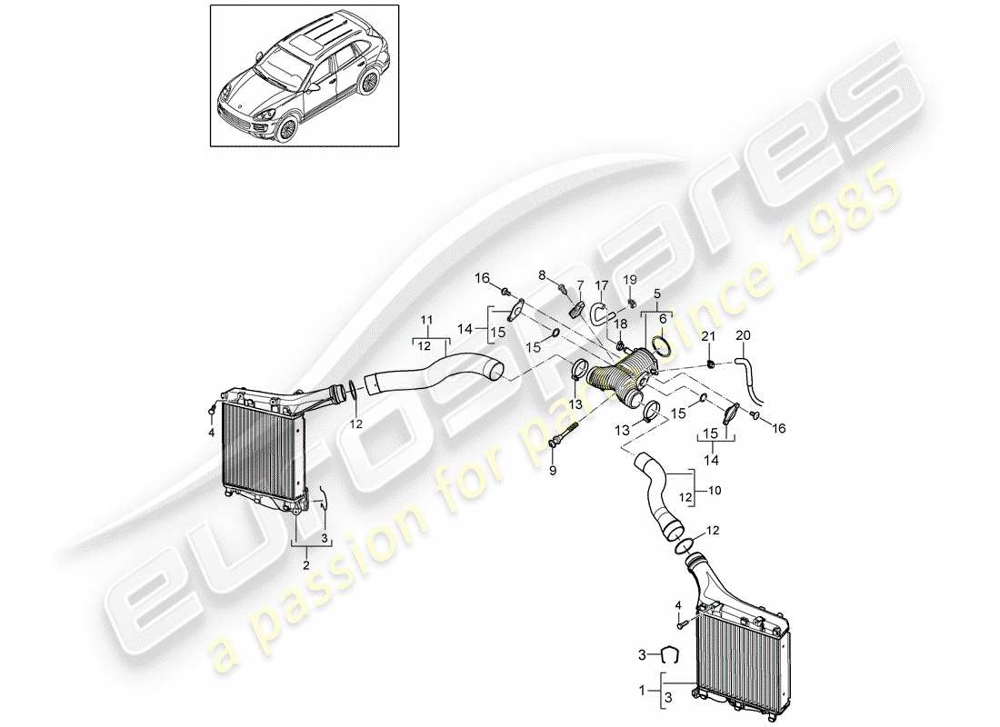 porsche 2013 (cayenne e2 92a) refroidisseur d'air schéma des pièces