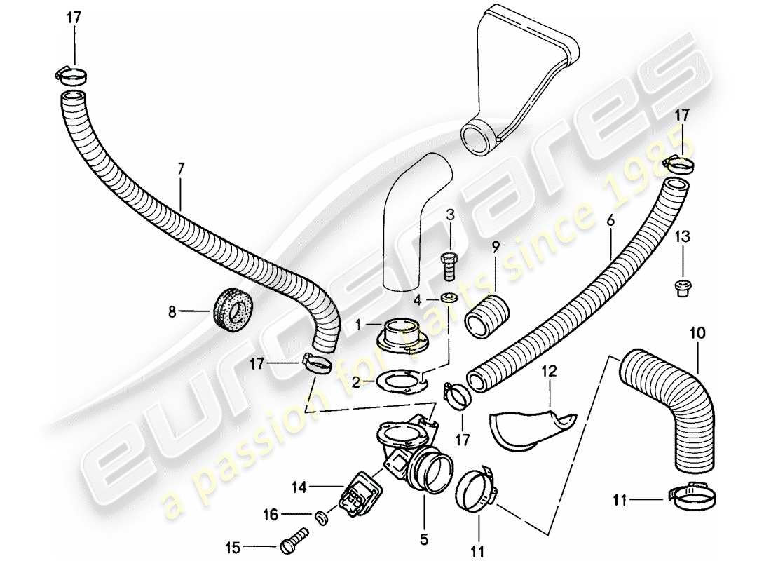 porsche 1986 (911) conduit d'air de refroidissement schéma des pièces