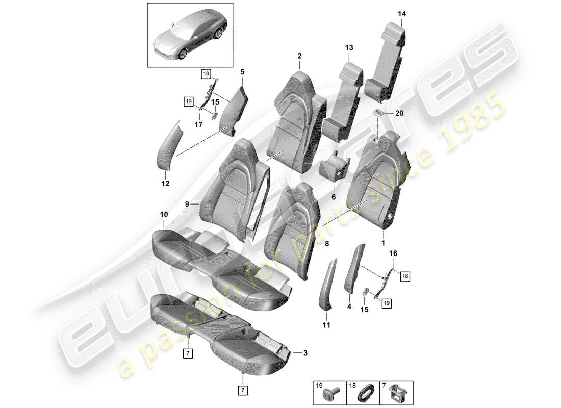 porsche 2019 (panamera 971-1) seat schéma des pièces