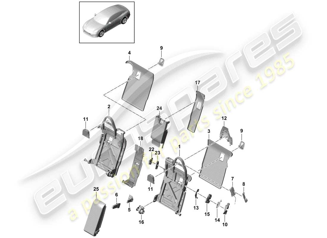 porsche 2018 (panamera 971-1) dossier de banquette arrière schéma des pièces