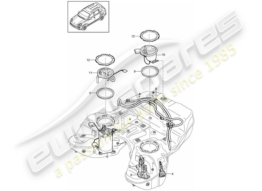 porsche 2013 (cayenne e2 92a) réservoir d'essence schéma des pièces
